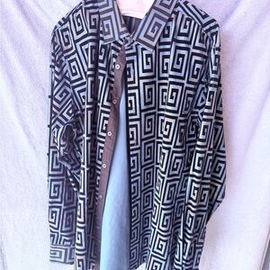 Men's Black and White Geometric Dress Shirt